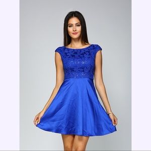 Royal blue satin skater dress